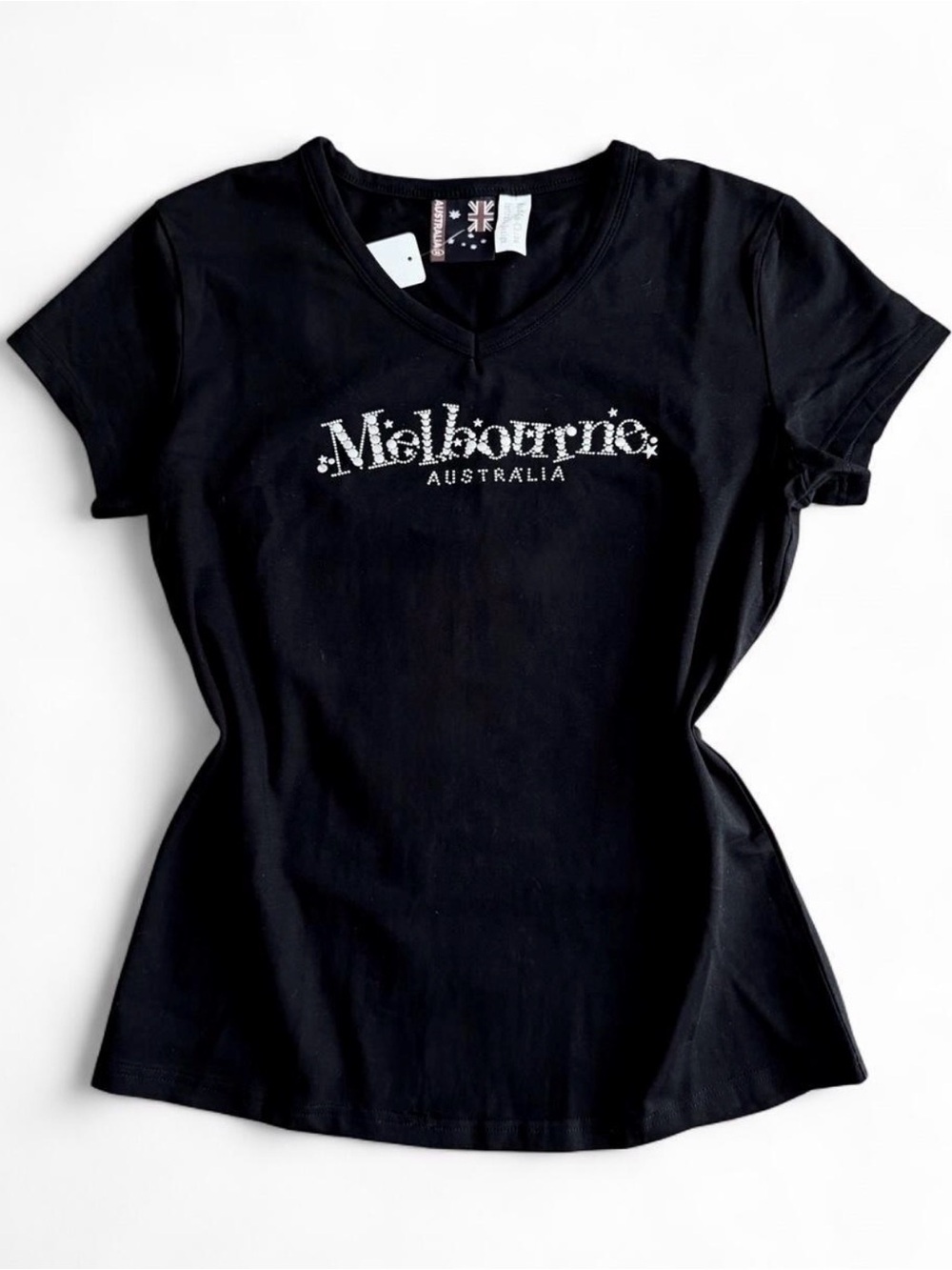 Melbourne Australia Tag Black Short Sleeve Tee Size M 97% Cotton
